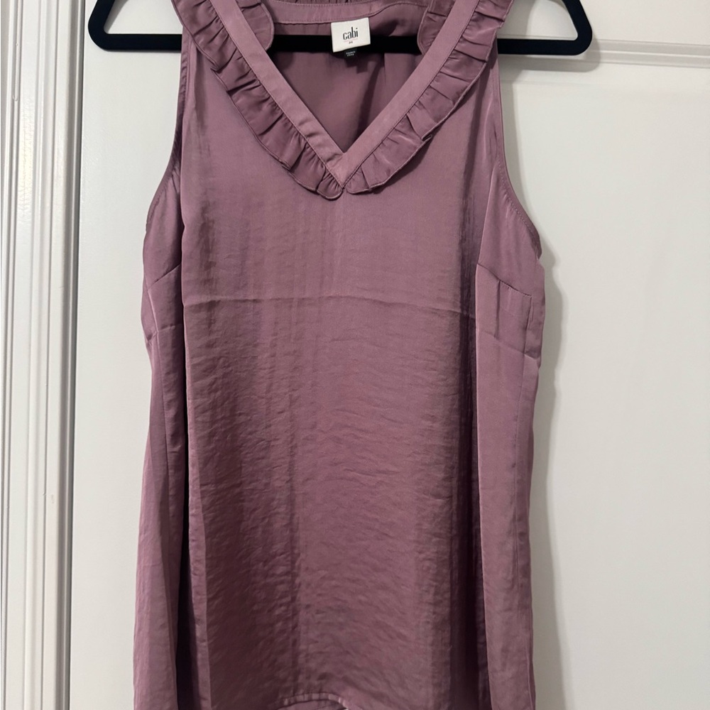 CAbi Tally Top Mauve Ruffle V-Neck Tank Top
